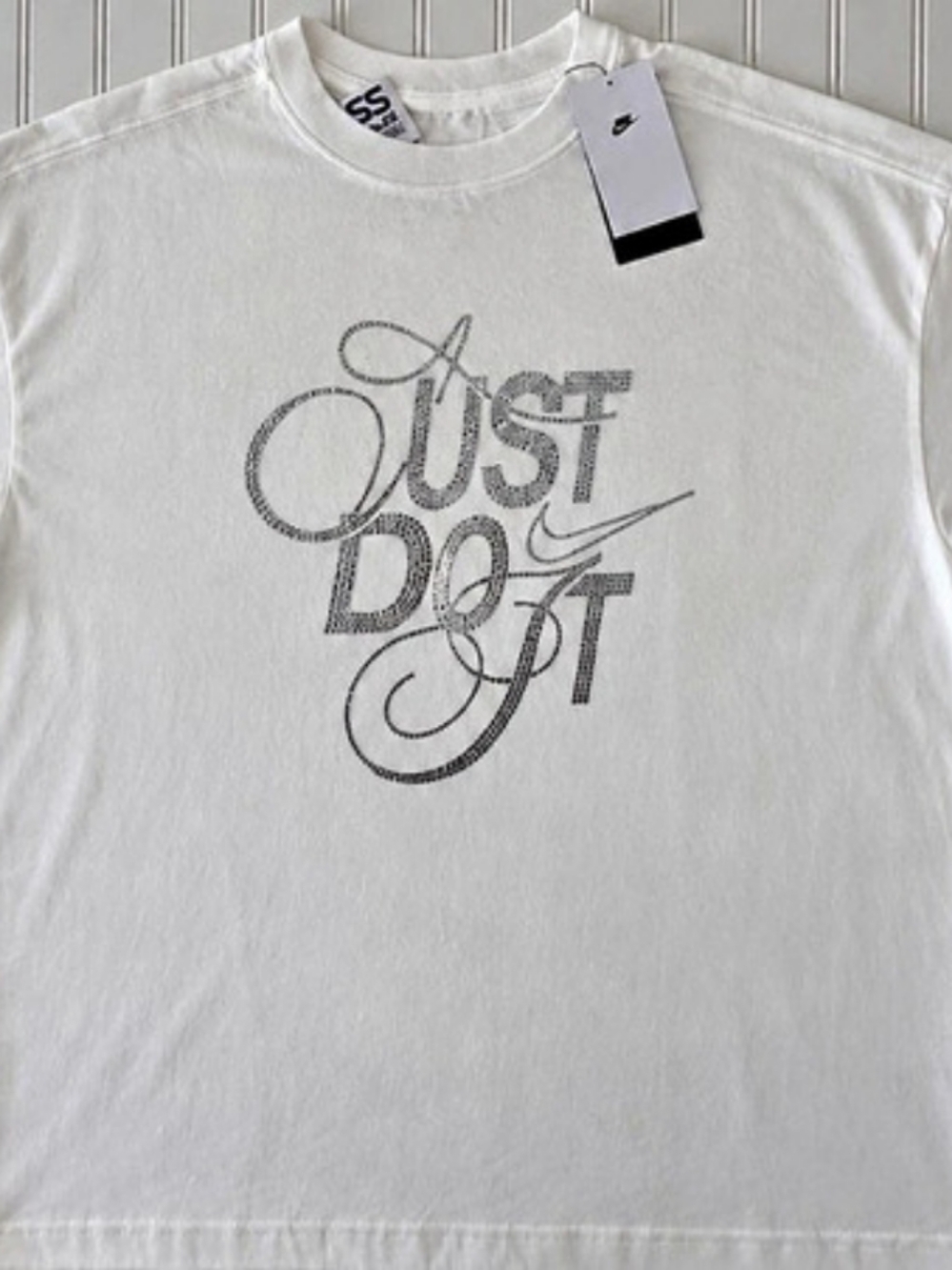 Nike Just Do It Rhinestone Embellished Oversized T-Shirt Oversized Tee White
